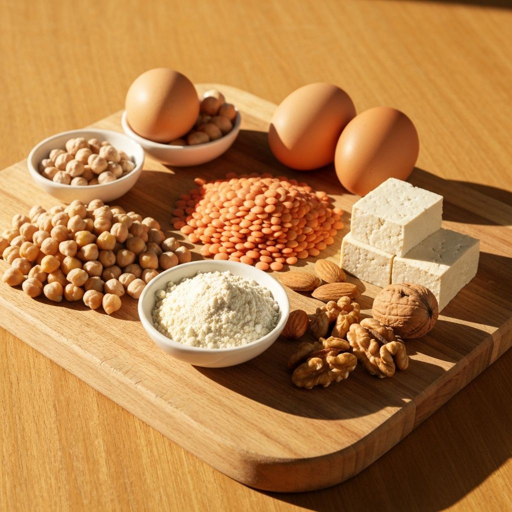 Natural protein sources including legumes, nuts, and eggs